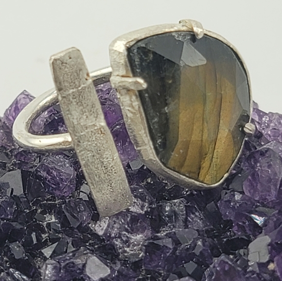 LABRADORITE ADJUSTABLE RING HANDMADE IN STERLING SILVER METAL - Picture 5 of 9
